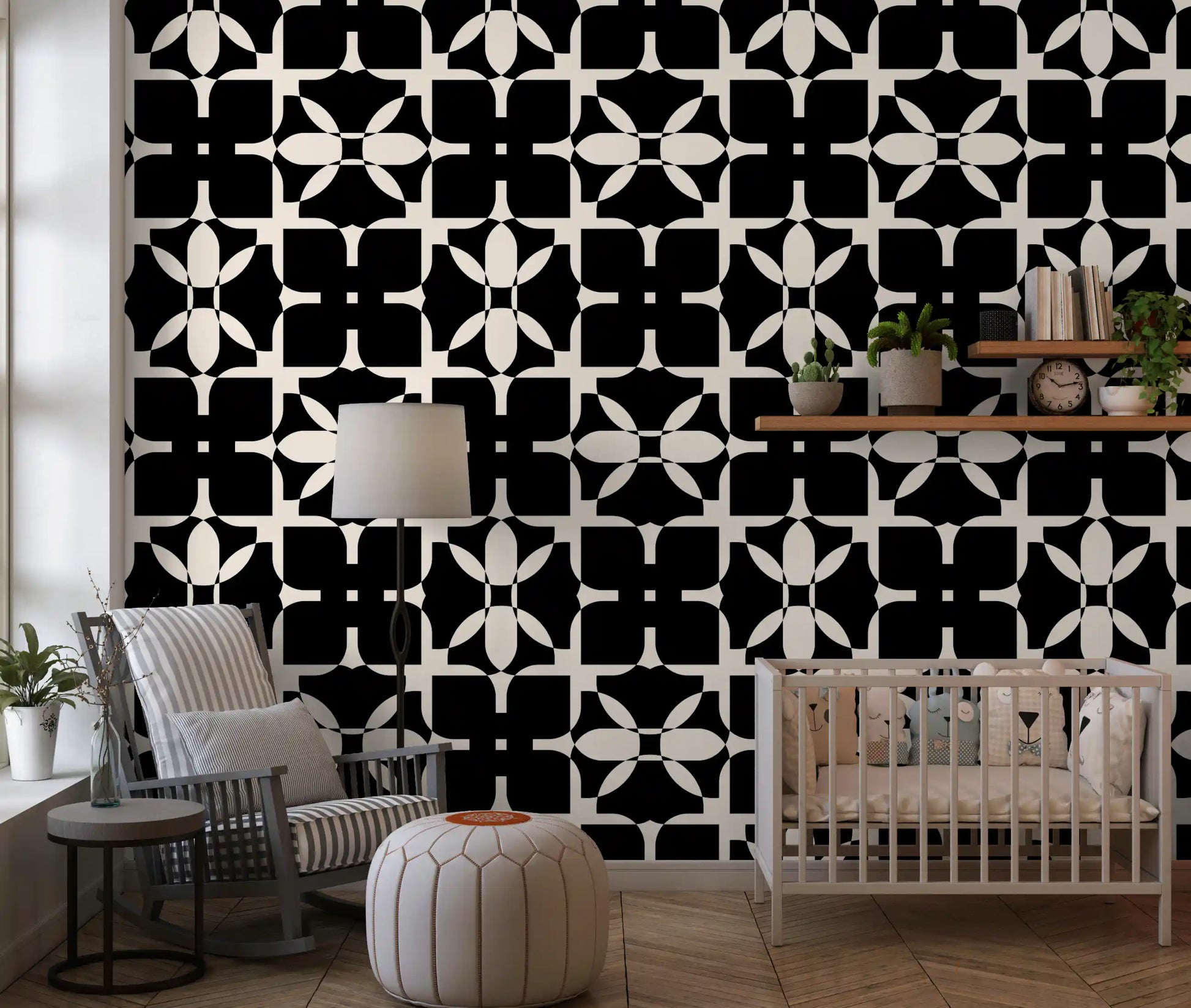 Graphic Monochrome Petal Tile Wallpaper⁠