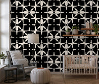 Graphic Monochrome Petal Tile Wallpaper⁠