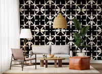 Graphic Monochrome Petal Tile Wallpaper⁠