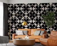 Graphic Monochrome Petal Tile Wallpaper⁠