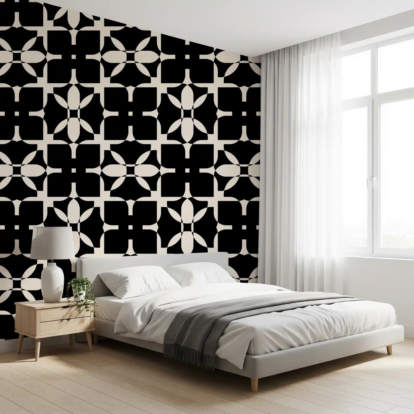 Graphic Monochrome Petal Tile Wallpaper⁠
