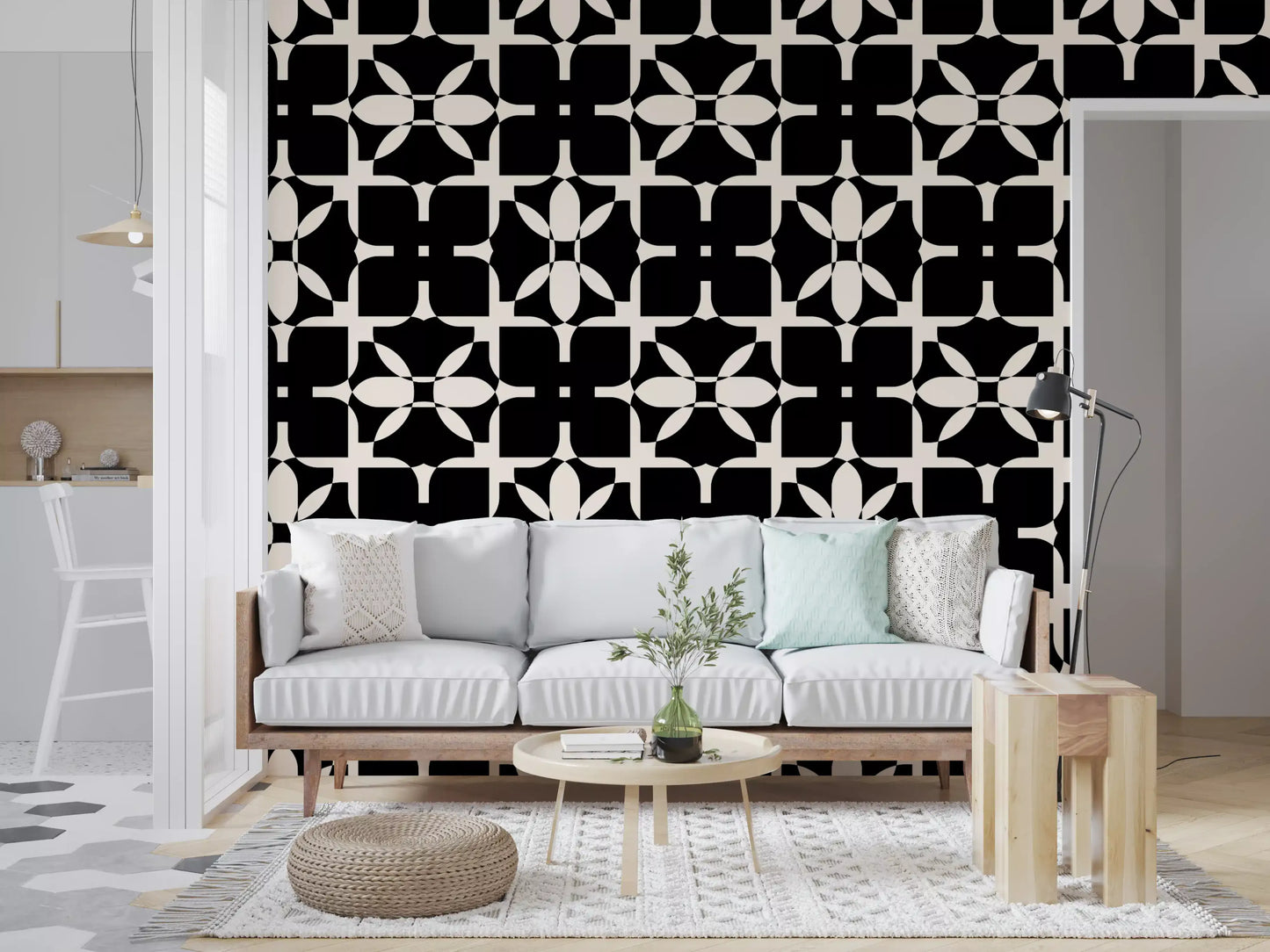 Graphic Monochrome Petal Tile Wallpaper⁠