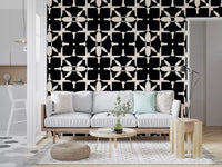 Graphic Monochrome Petal Tile Wallpaper⁠