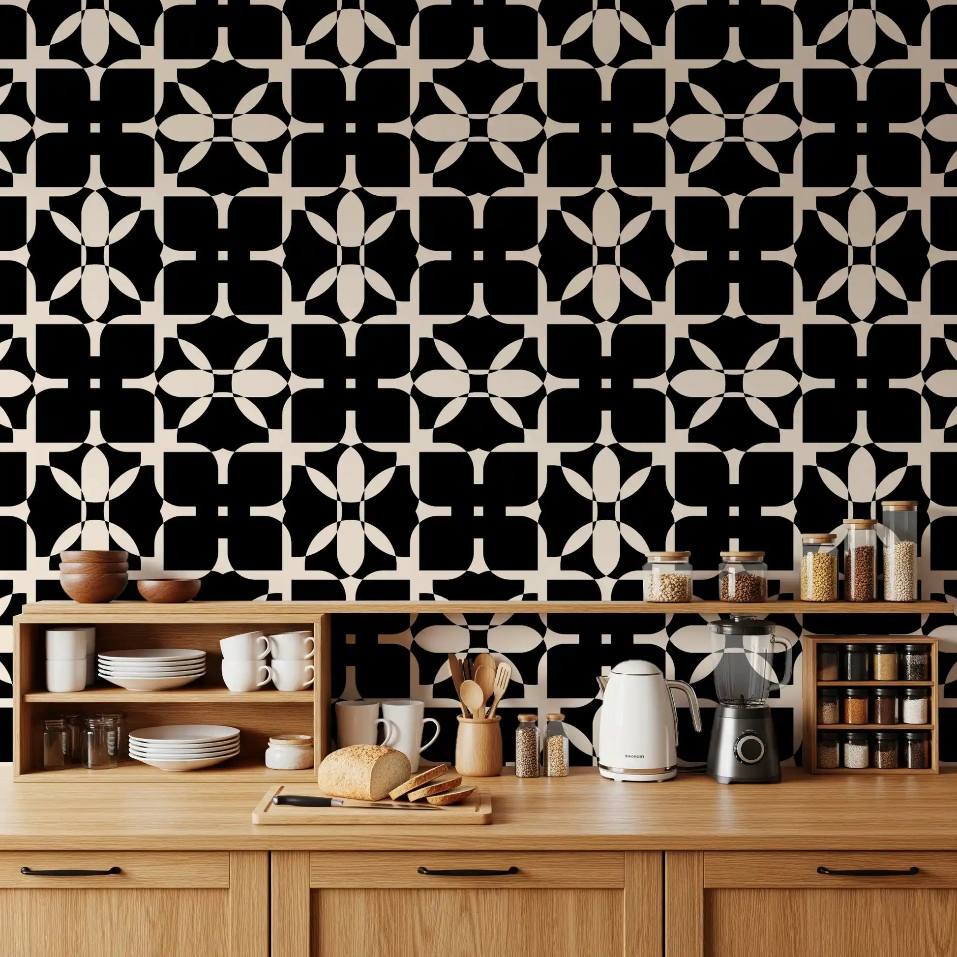 Graphic Monochrome Petal Tile Wallpaper⁠