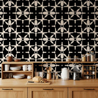 Graphic Monochrome Petal Tile Wallpaper⁠