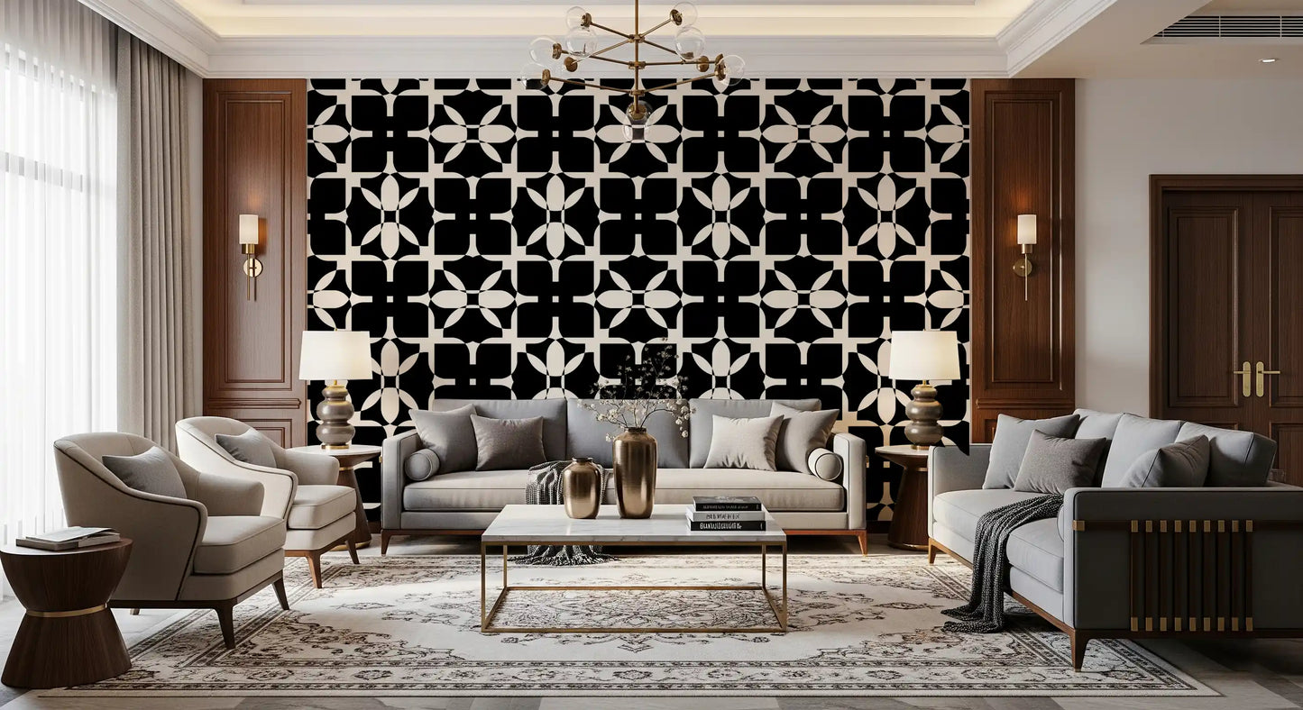 Graphic Monochrome Petal Tile Wallpaper⁠
