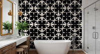 Graphic Monochrome Petal Tile Wallpaper⁠