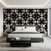 Graphic Monochrome Petal Tile Wallpaper⁠