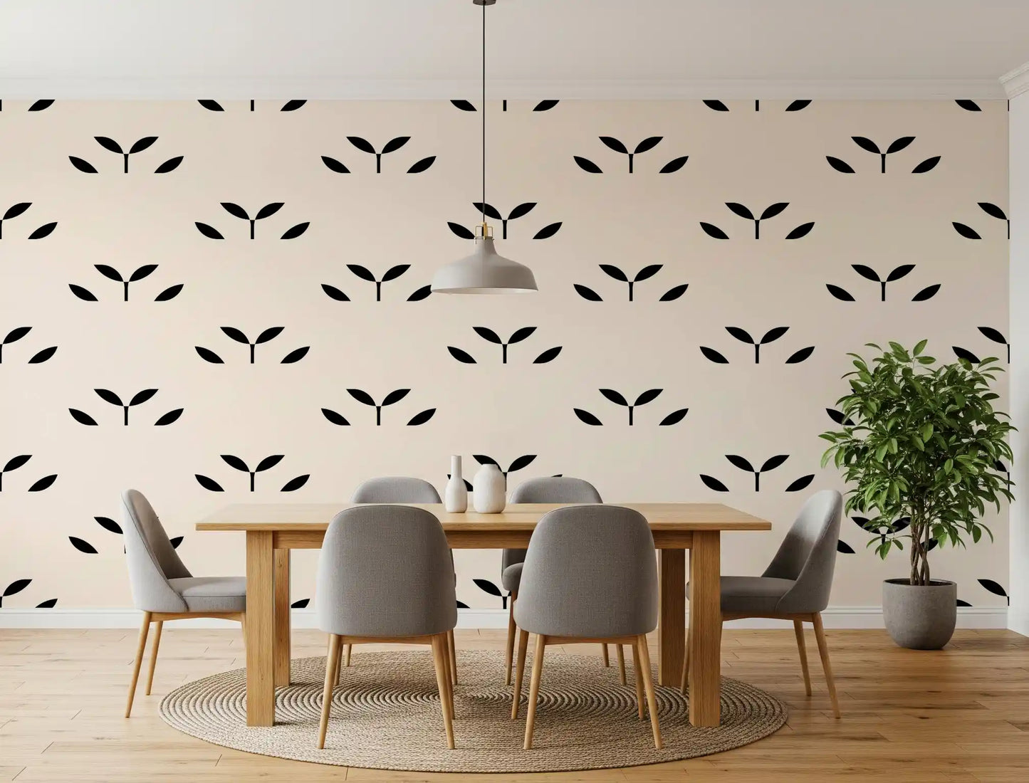 Minimalist Black Leaf Motif Wallpaper⁠