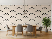 Minimalist Black Leaf Motif Wallpaper⁠