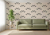 Minimalist Black Leaf Motif Wallpaper⁠
