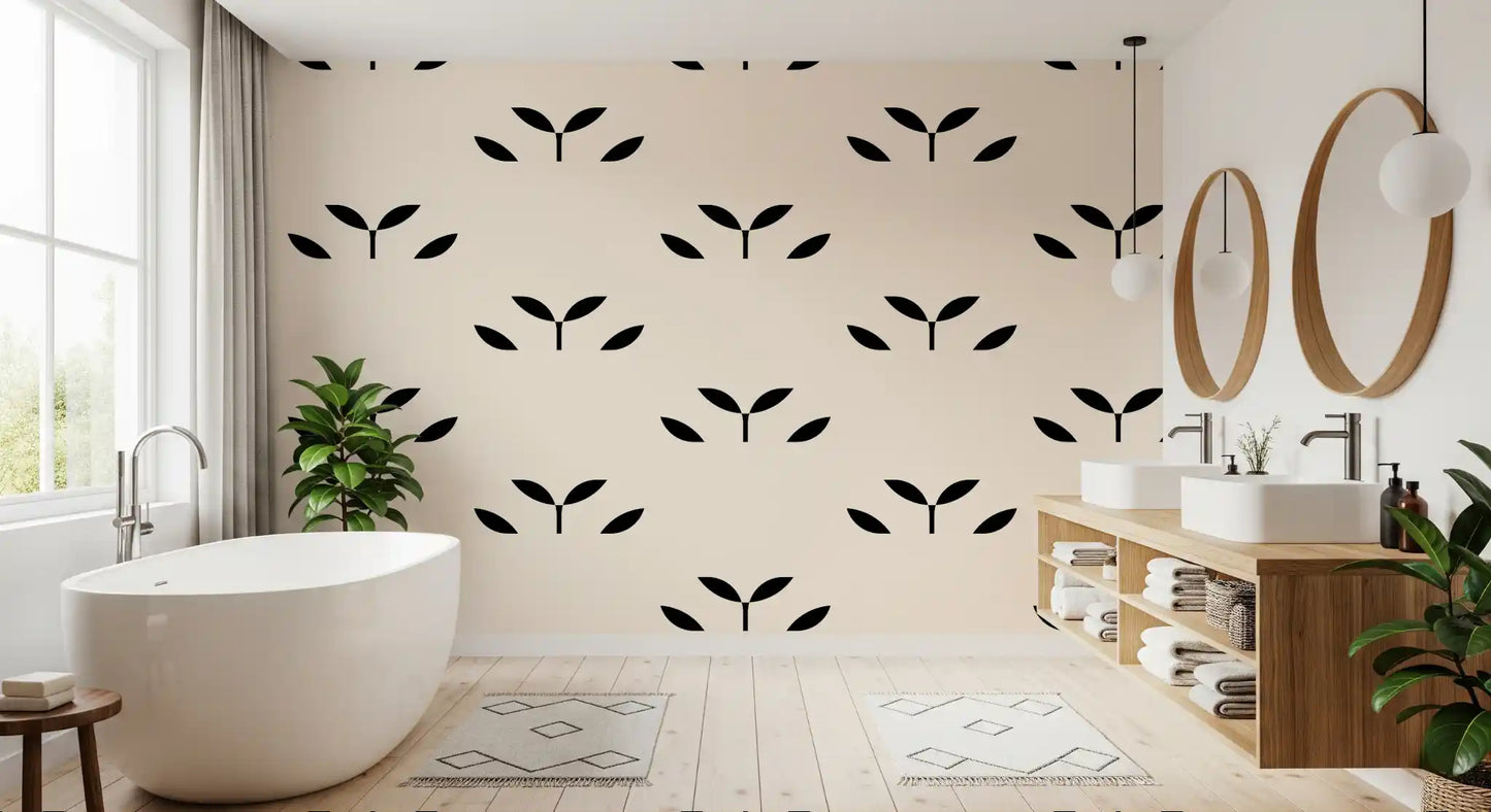 Minimalist Black Leaf Motif Wallpaper⁠