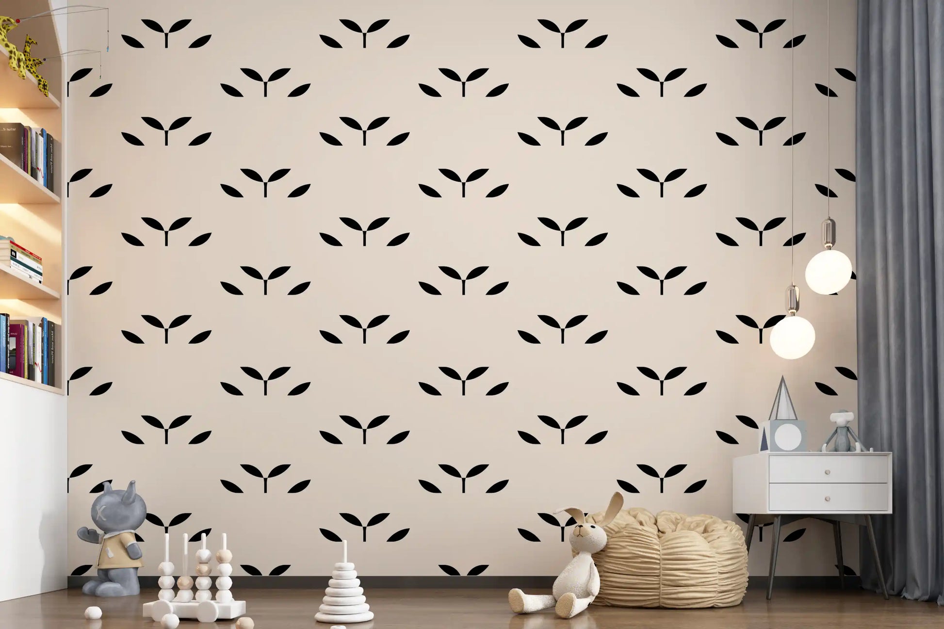 Minimalist Black Leaf Motif Wallpaper⁠