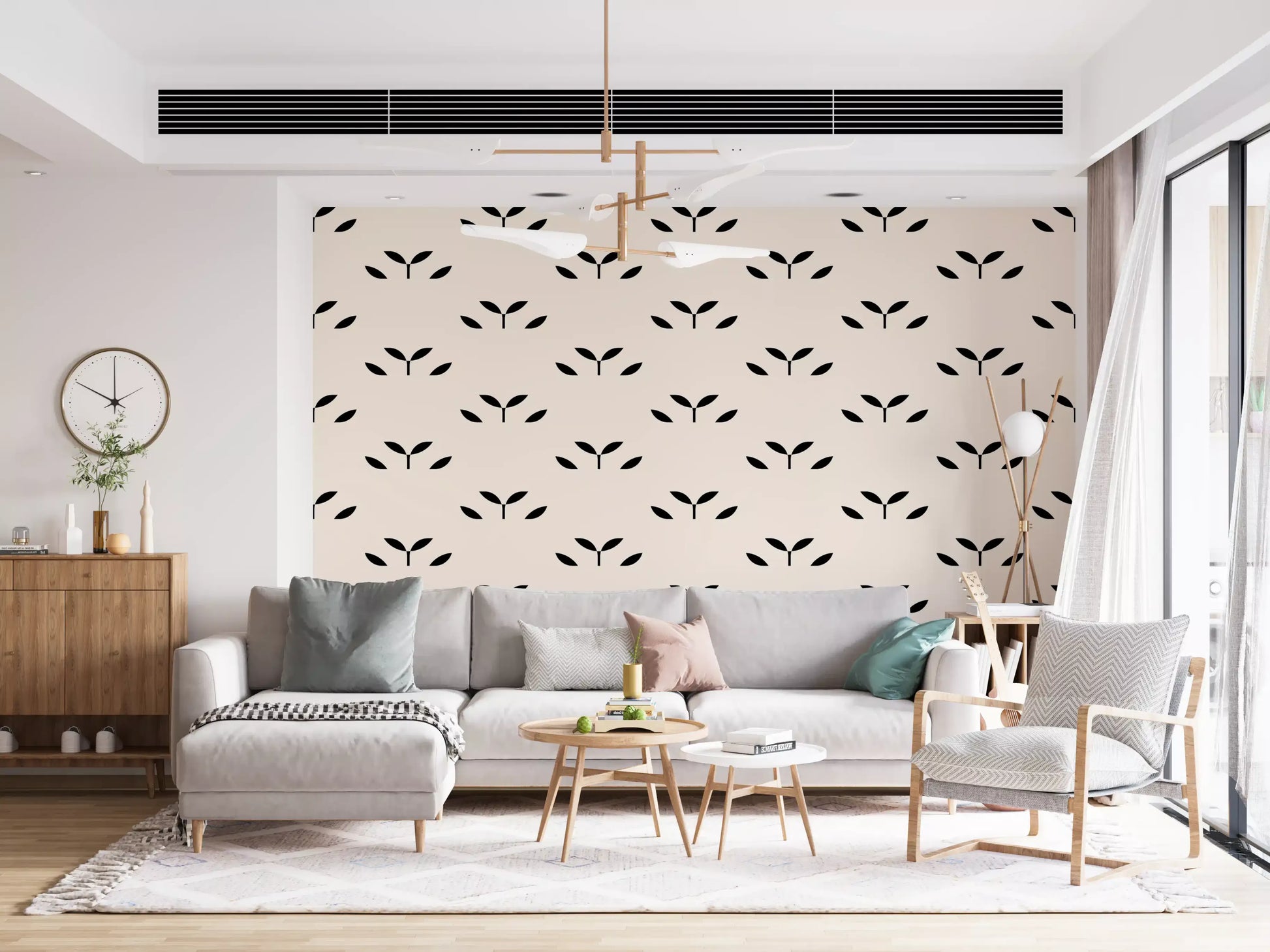 Minimalist Black Leaf Motif Wallpaper⁠