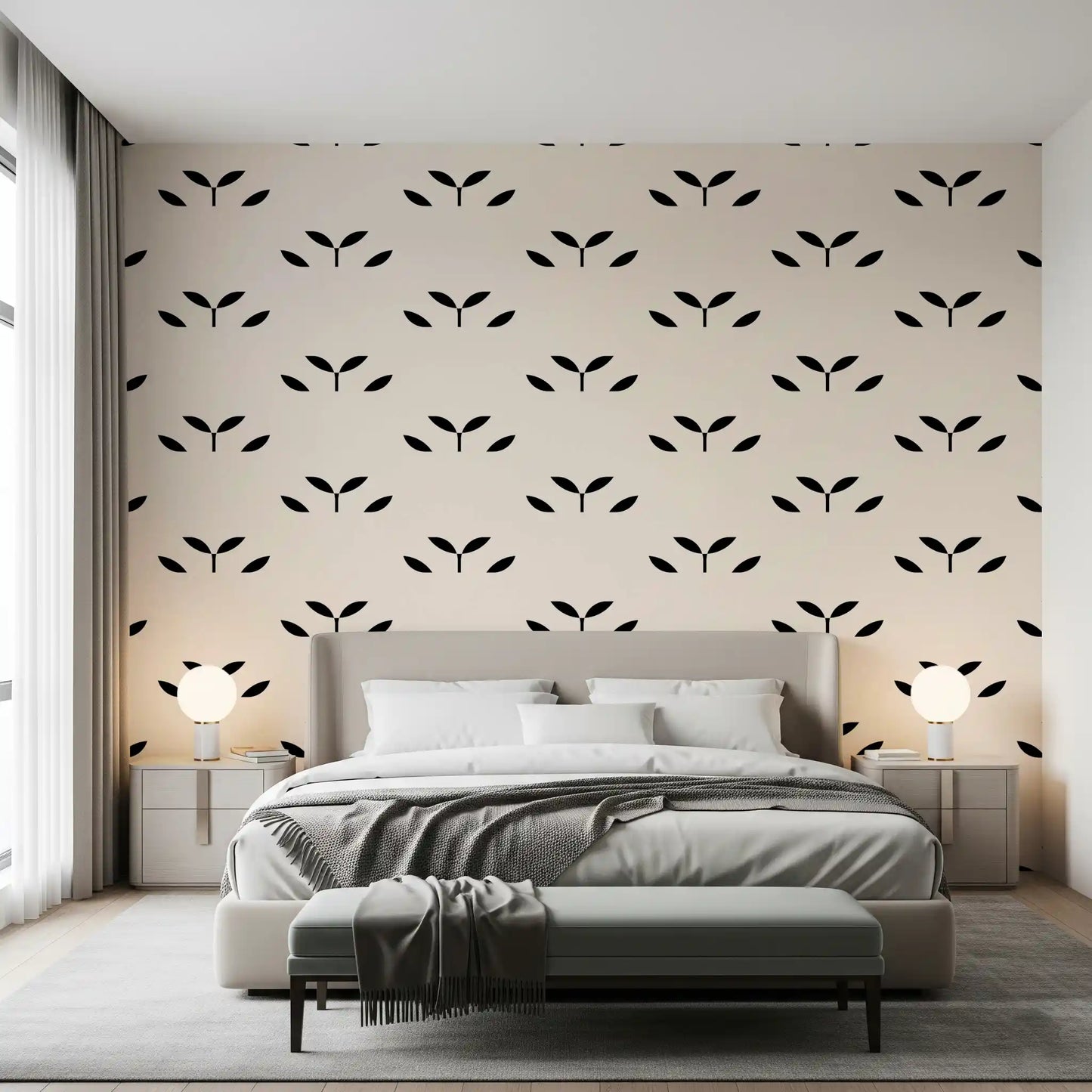 Minimalist Black Leaf Motif Wallpaper⁠
