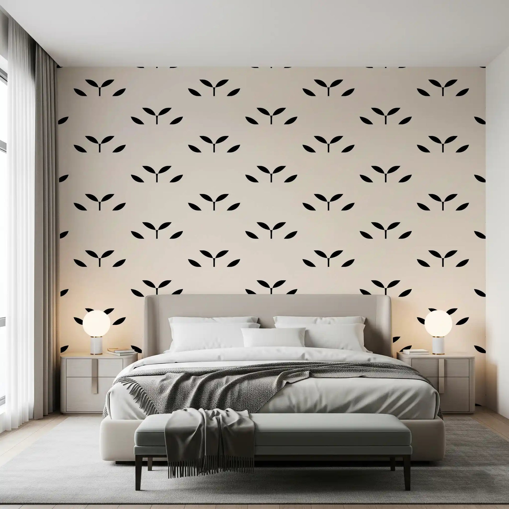 Minimalist Black Leaf Motif Wallpaper⁠