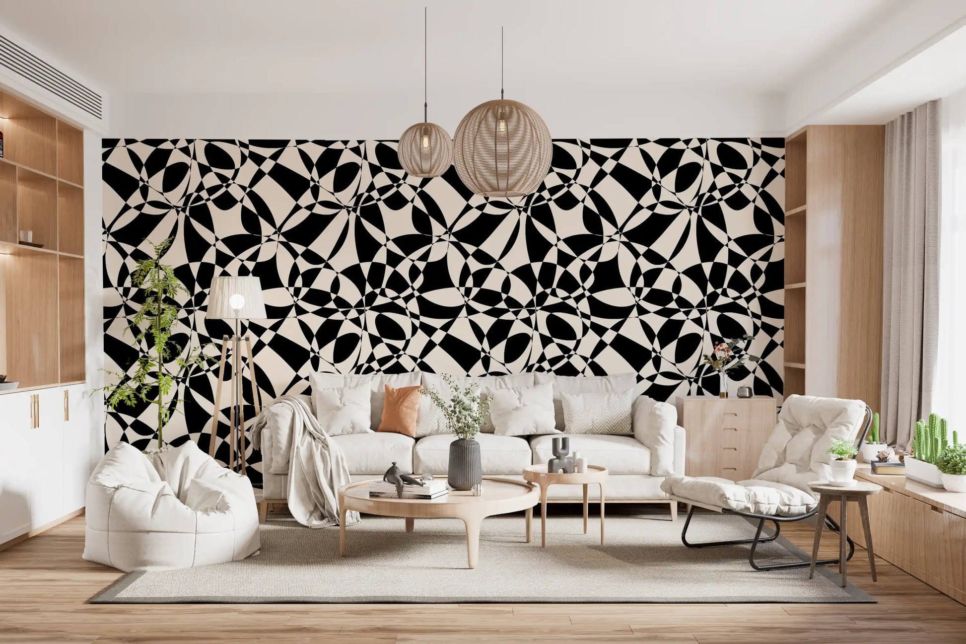 Abstract Geometric Monochrome Flow Wallpaper⁠