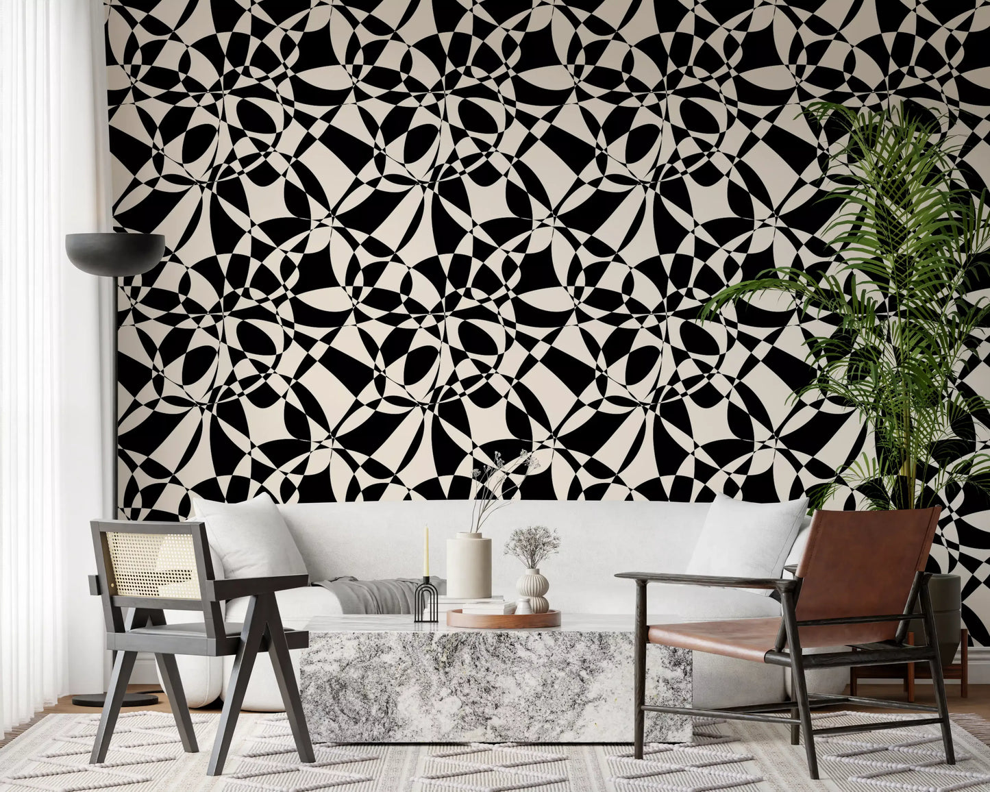 Abstract Geometric Monochrome Flow Wallpaper⁠