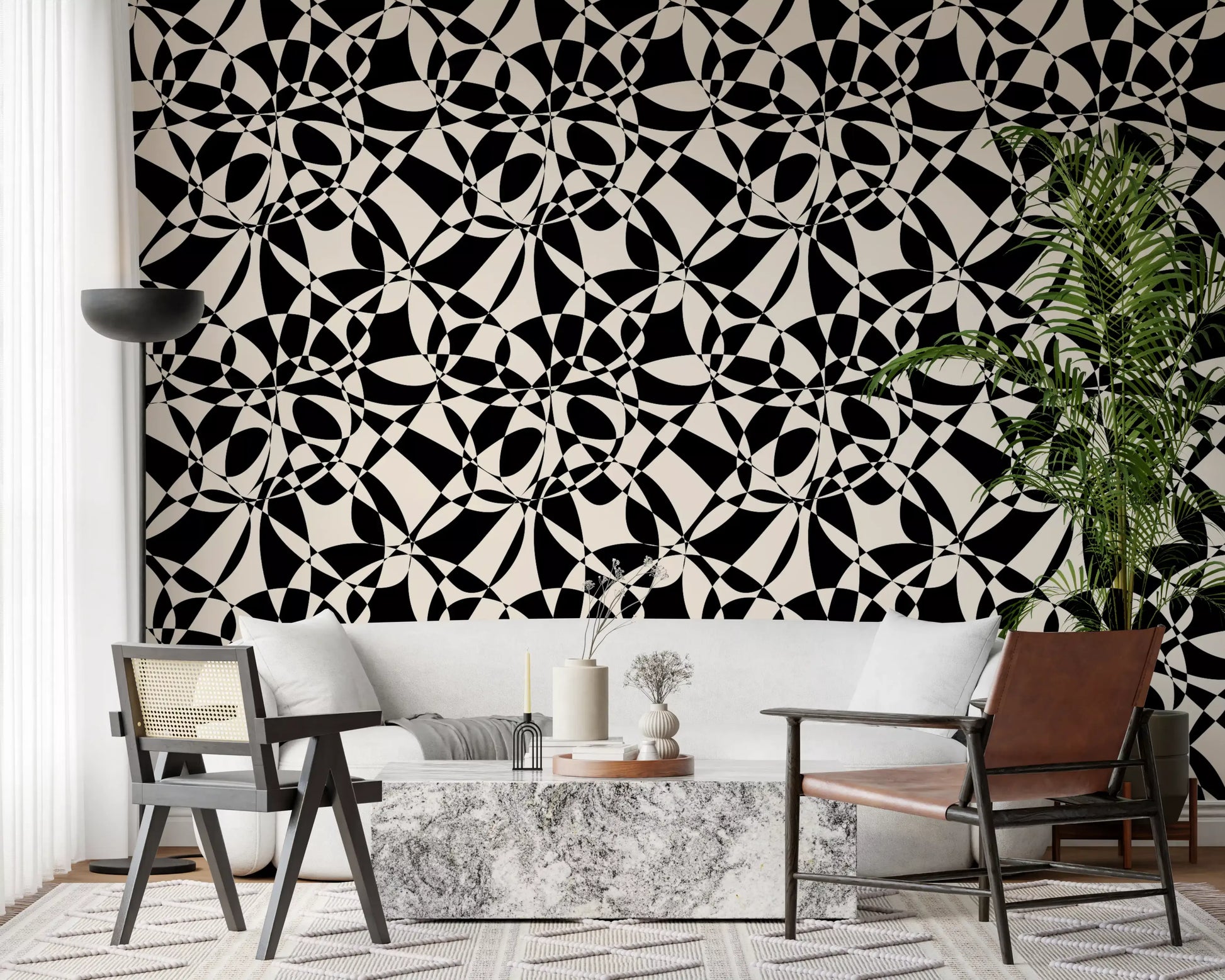 Abstract Geometric Monochrome Flow Wallpaper⁠