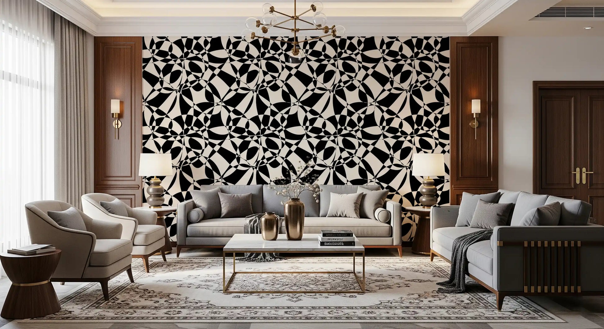 Abstract Geometric Monochrome Flow Wallpaper⁠