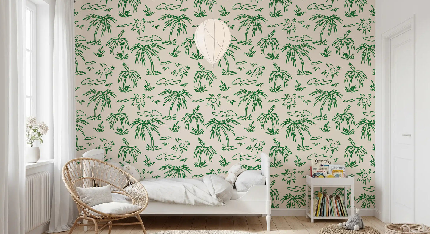 Coastal Breeze Tropical Lineart Wallpaper⁠