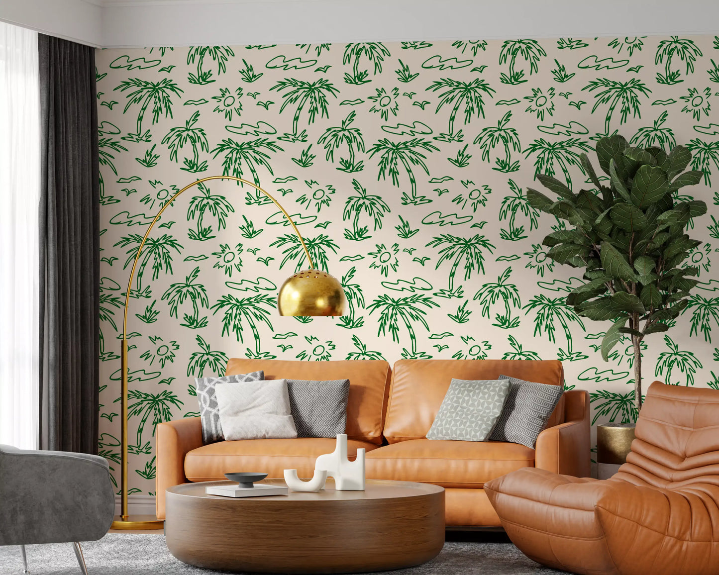 Coastal Breeze Tropical Lineart Wallpaper⁠