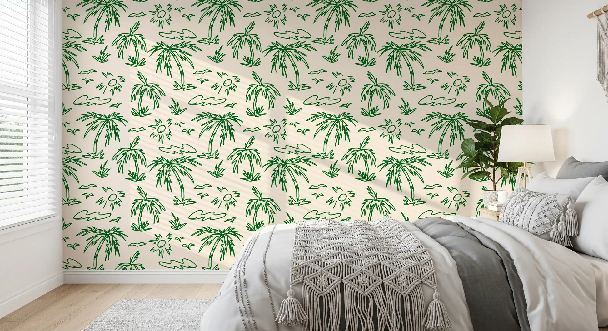 Coastal Breeze Tropical Lineart Wallpaper⁠