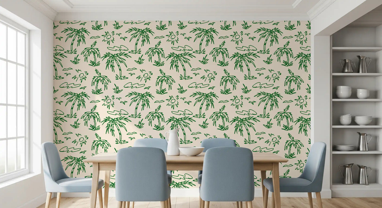 Coastal Breeze Tropical Lineart Wallpaper⁠