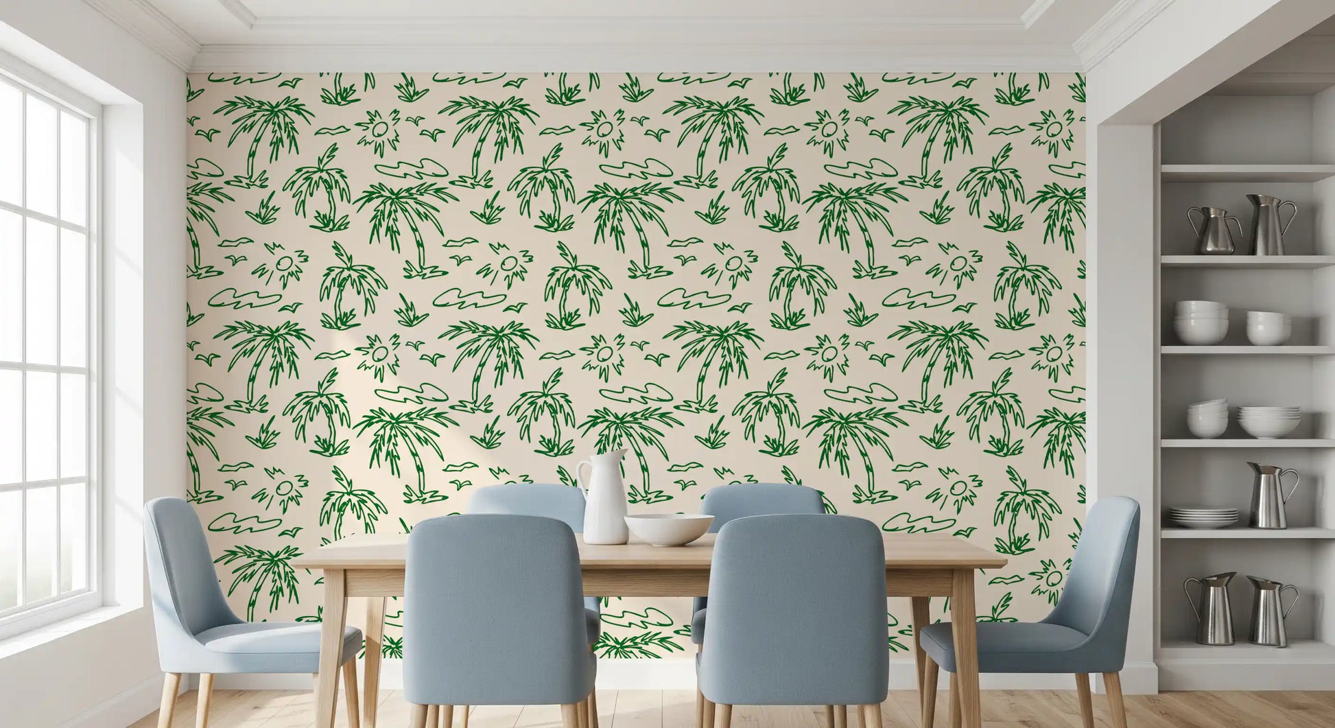 Coastal Breeze Tropical Lineart Wallpaper⁠
