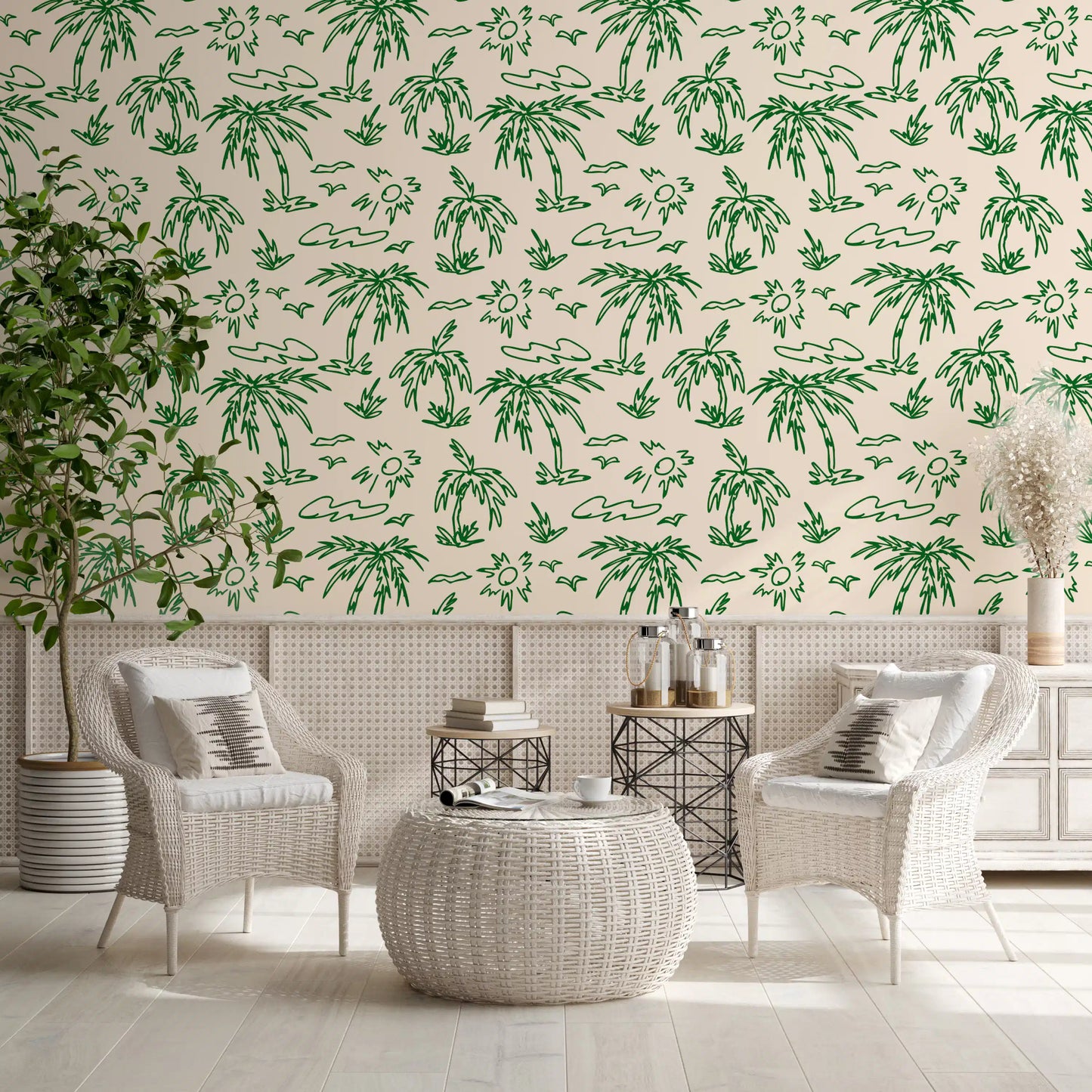 Coastal Breeze Tropical Lineart Wallpaper⁠