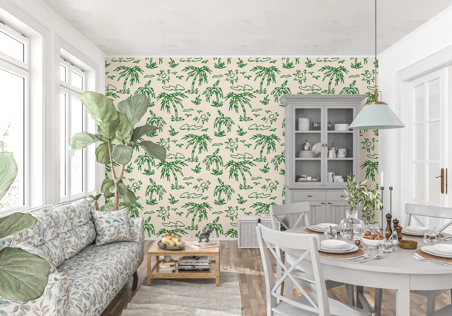 Coastal Breeze Tropical Lineart Wallpaper⁠
