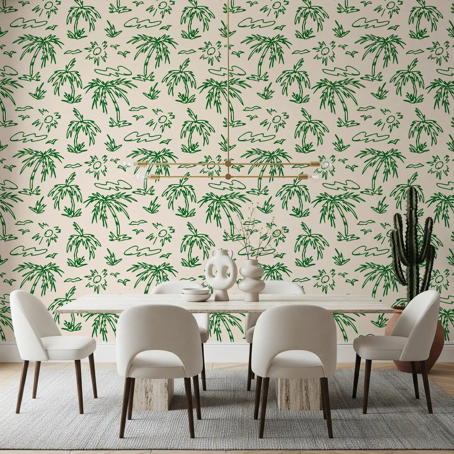Coastal Breeze Tropical Lineart Wallpaper⁠
