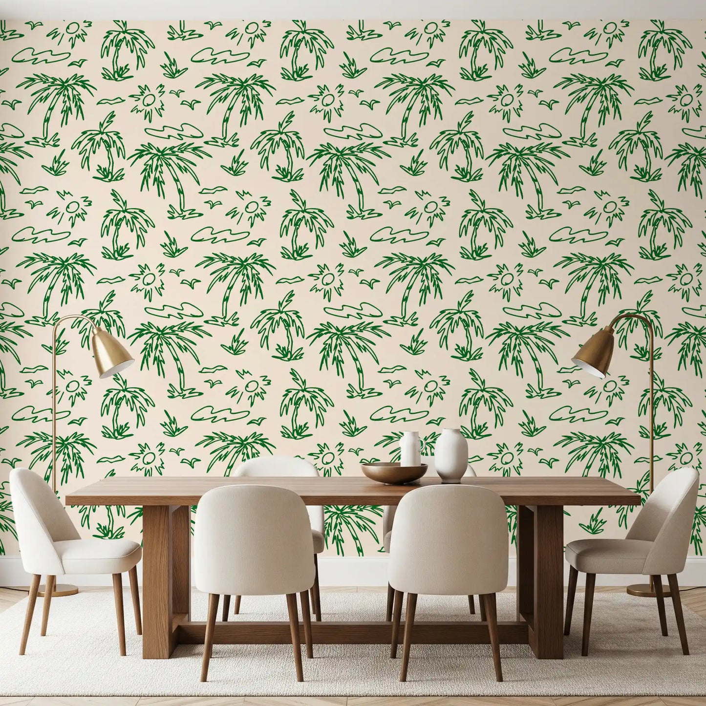 Coastal Breeze Tropical Lineart Wallpaper⁠