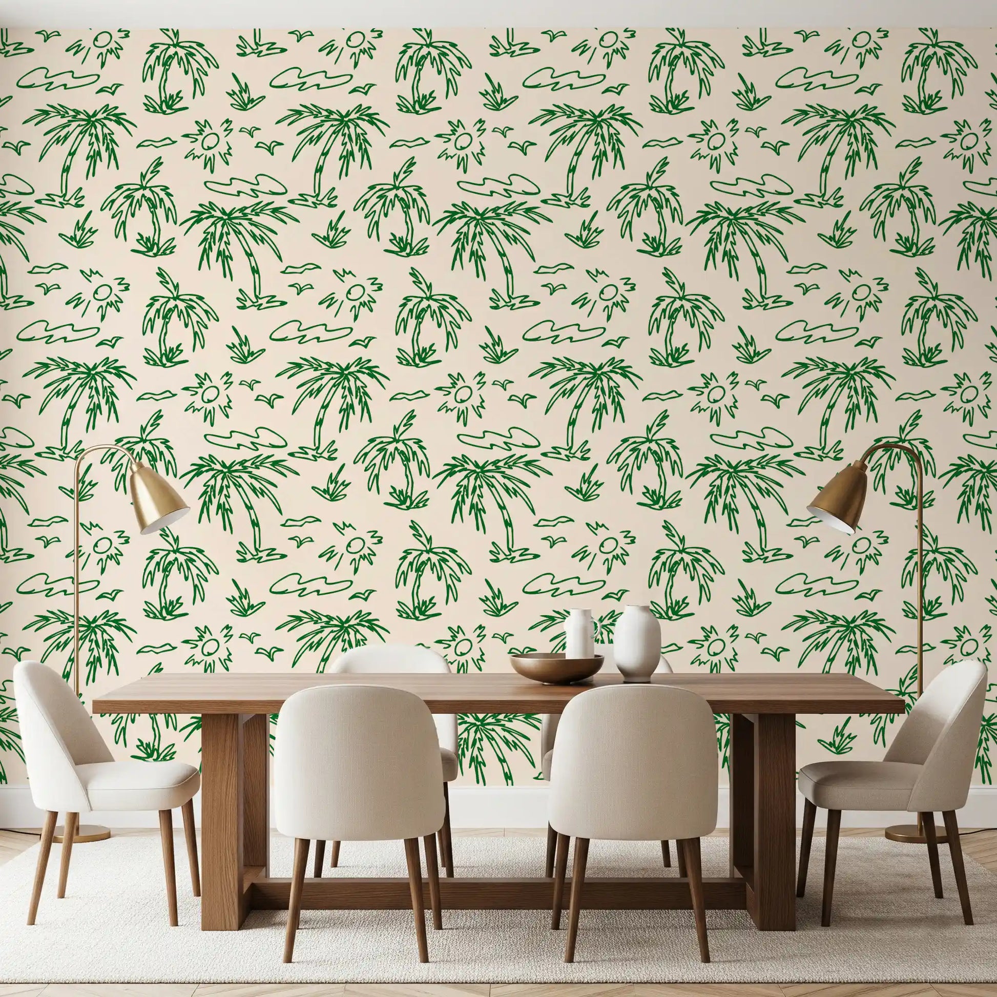 Coastal Breeze Tropical Lineart Wallpaper⁠