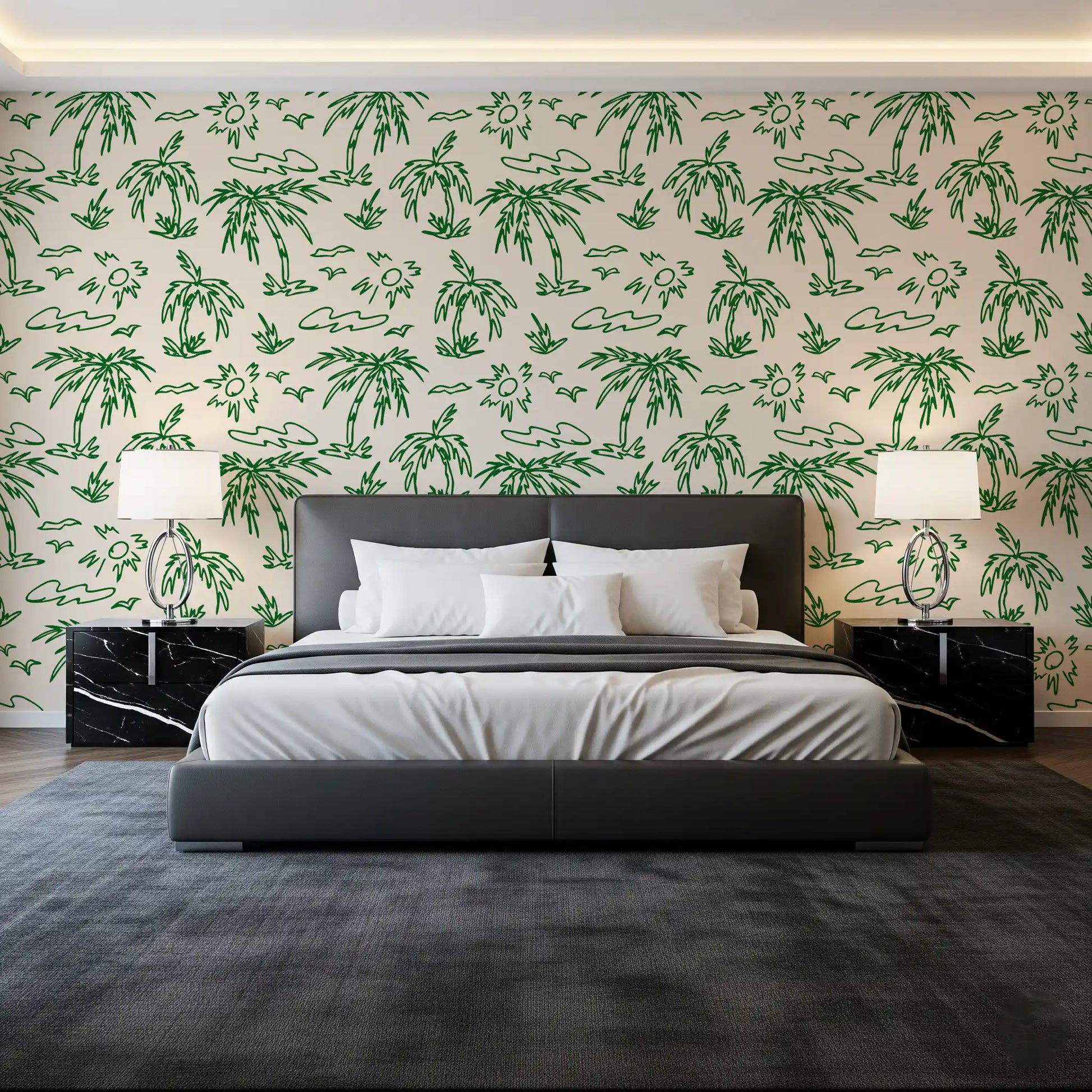 Coastal Breeze Tropical Lineart Wallpaper⁠