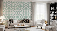 Sage Geometric Petal Grid Wallpaper⁠