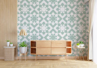 Sage Geometric Petal Grid Wallpaper⁠