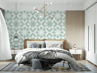Sage Geometric Petal Grid Wallpaper⁠