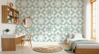 Sage Geometric Petal Grid Wallpaper⁠