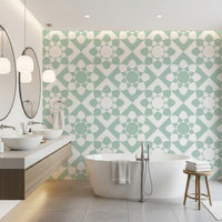 Sage Geometric Petal Grid Wallpaper⁠