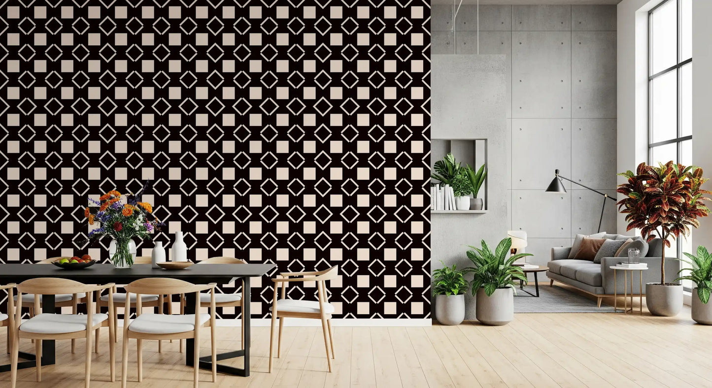 Minimalist Monochrome Geometric Grid Wallpaper⁠