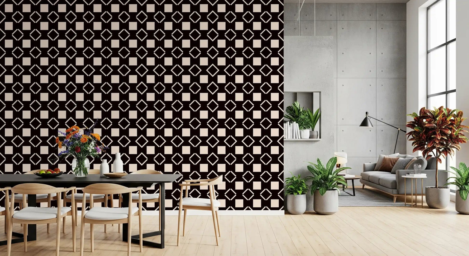 Minimalist Monochrome Geometric Grid Wallpaper⁠