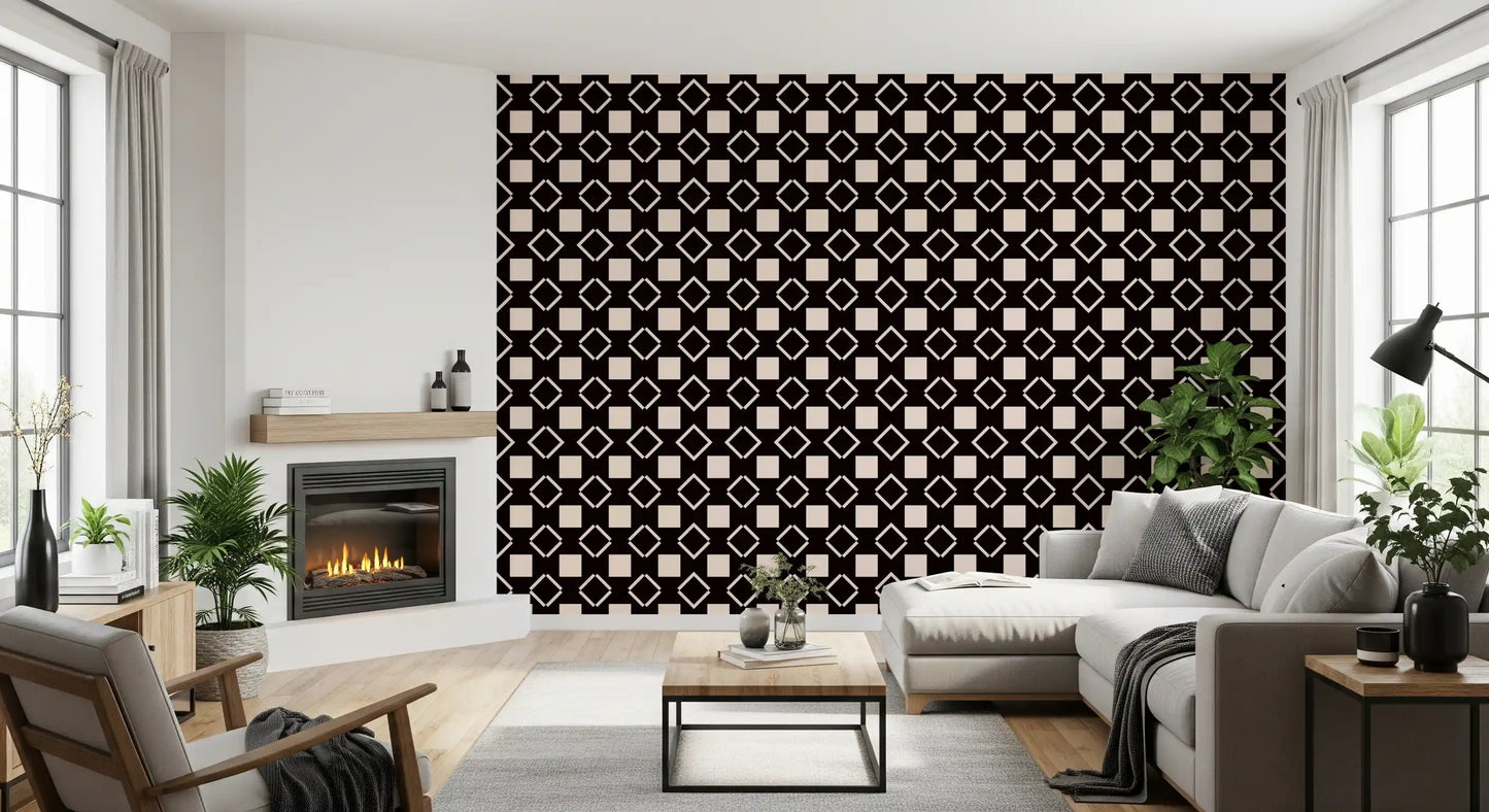 Minimalist Monochrome Geometric Grid Wallpaper⁠