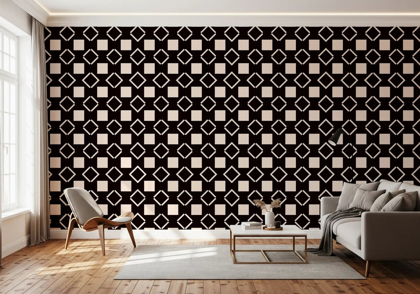 Minimalist Monochrome Geometric Grid Wallpaper⁠