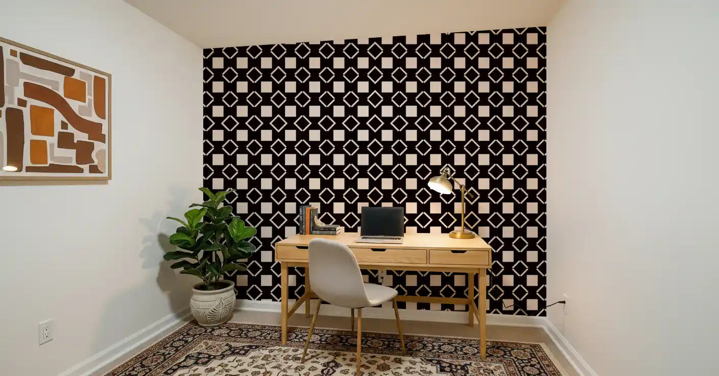 Minimalist Monochrome Geometric Grid Wallpaper⁠