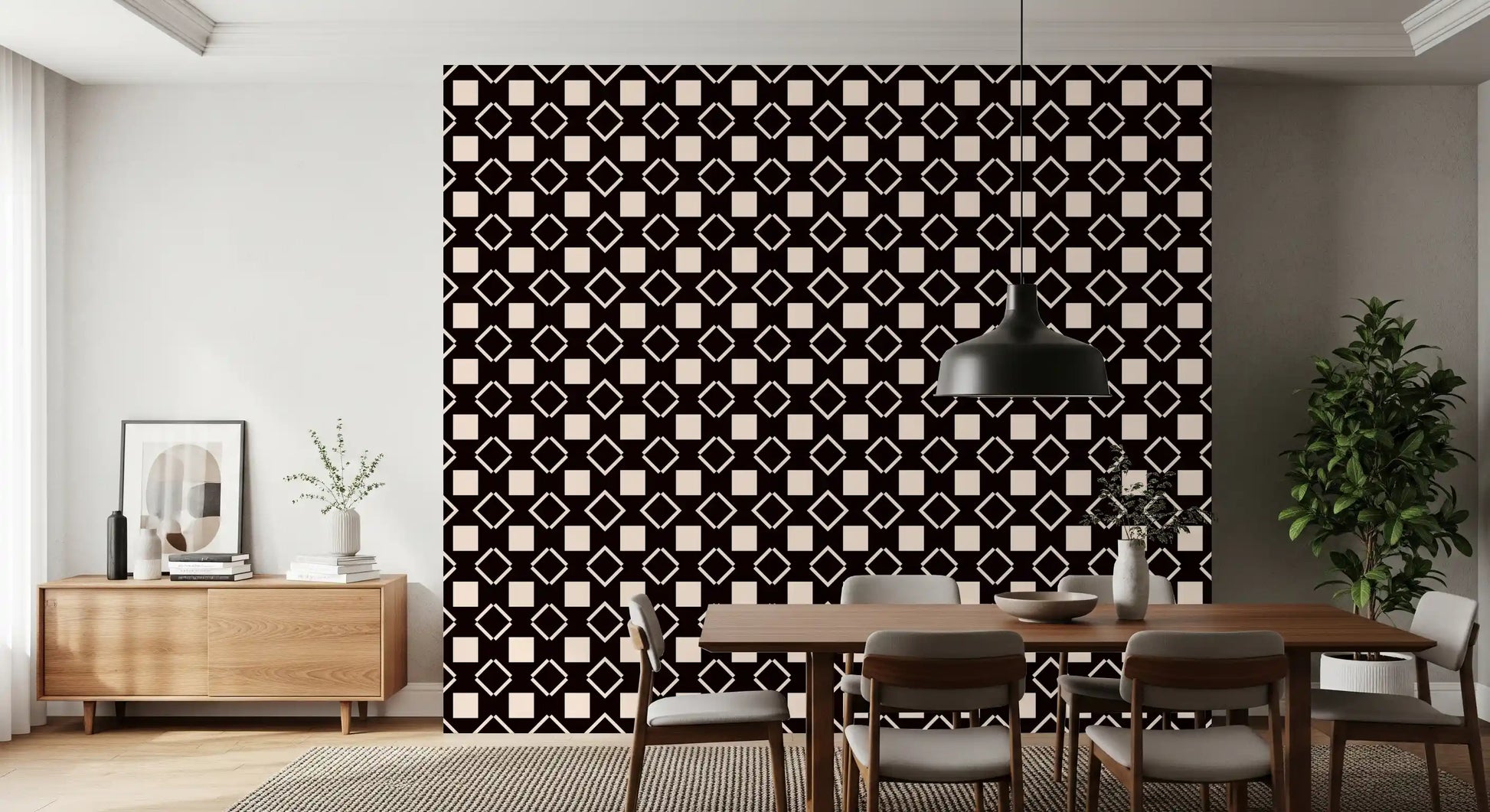 Minimalist Monochrome Geometric Grid Wallpaper⁠