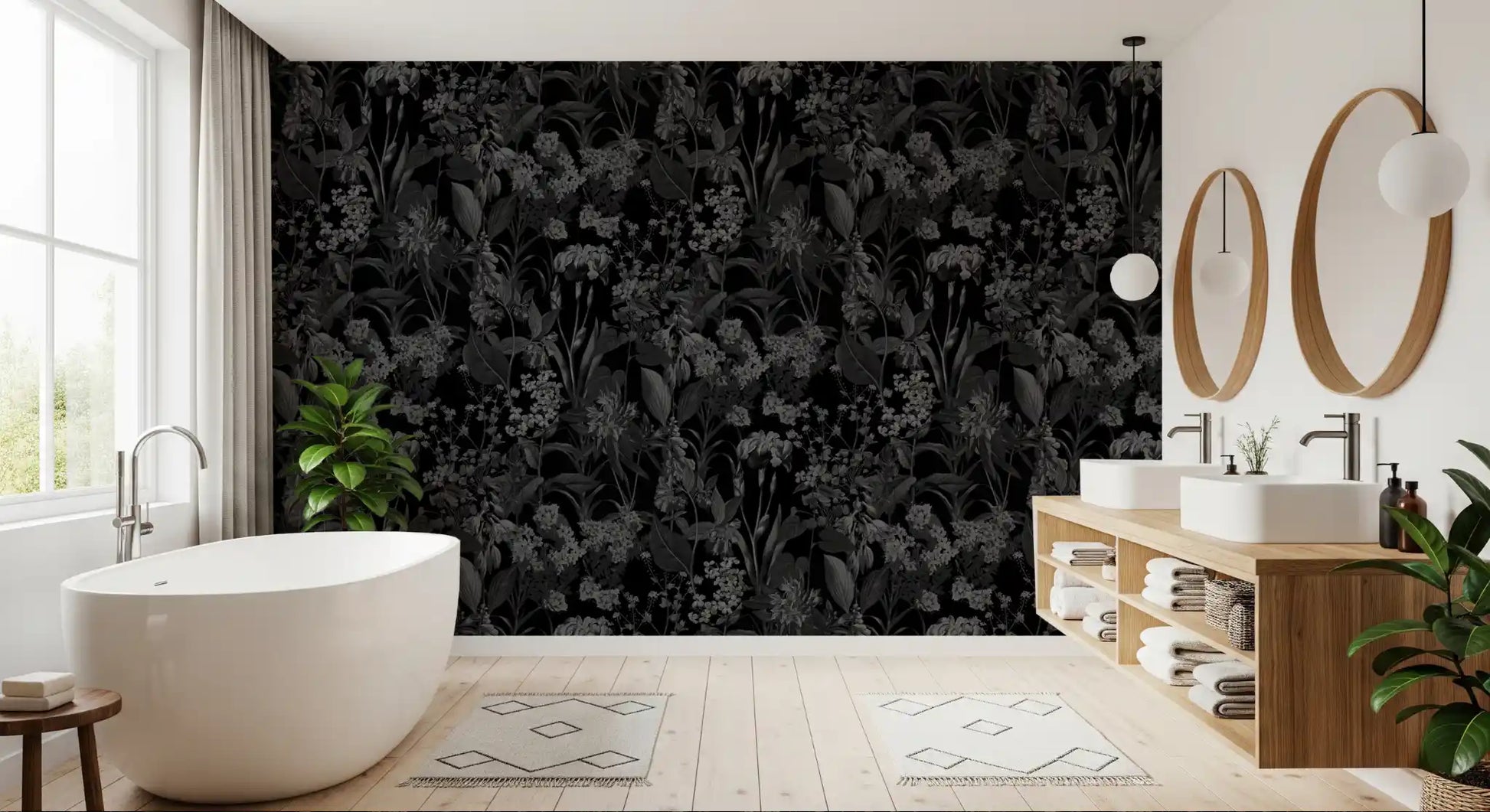 Enchanted Monochrome Garden Wallpaper⁠