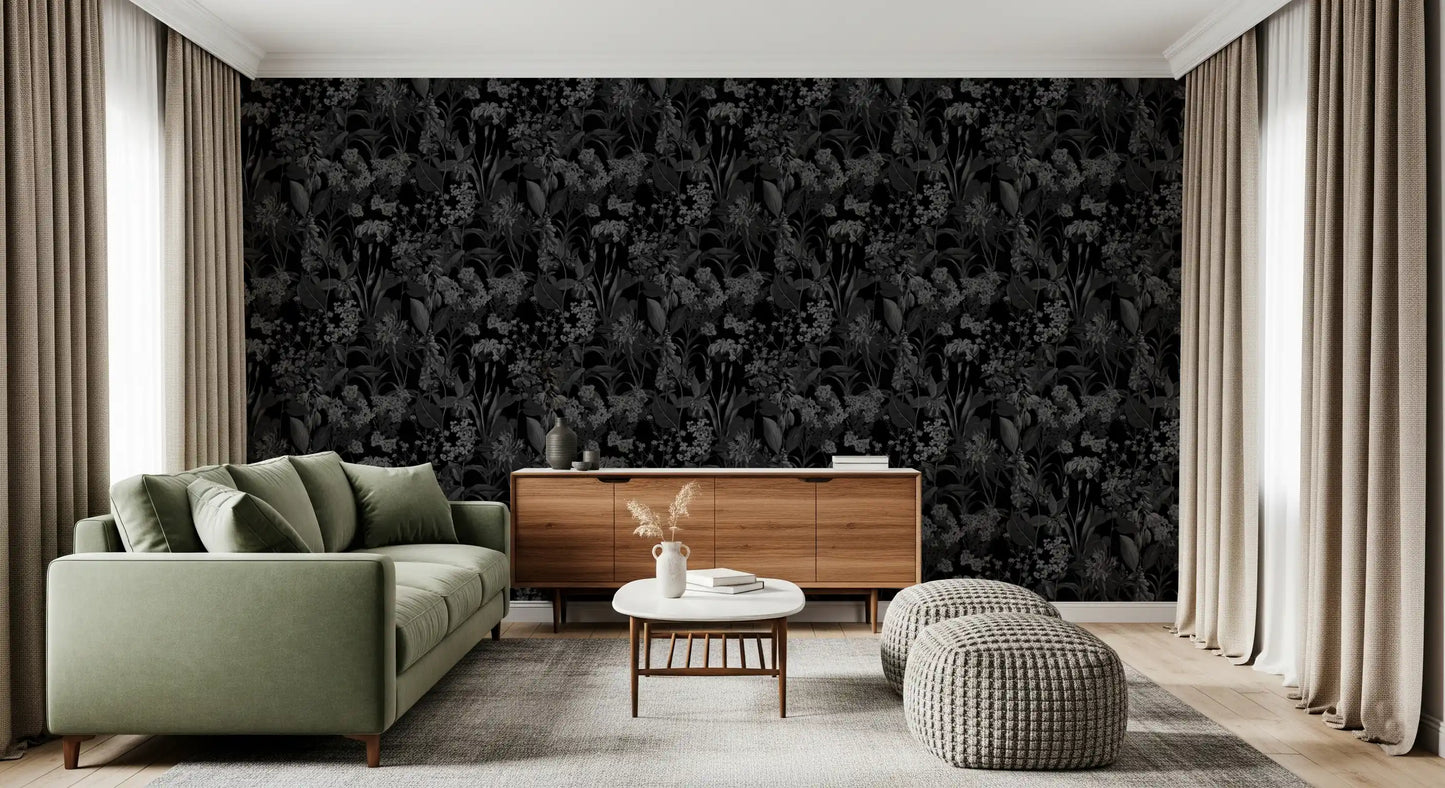 Enchanted Monochrome Garden Wallpaper⁠