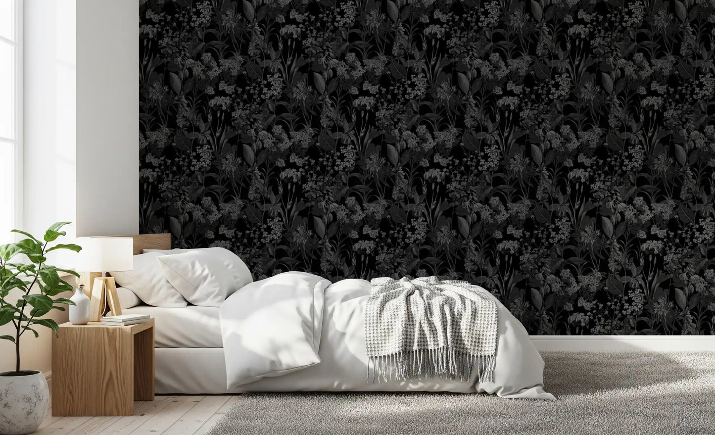 Enchanted Monochrome Garden Wallpaper⁠