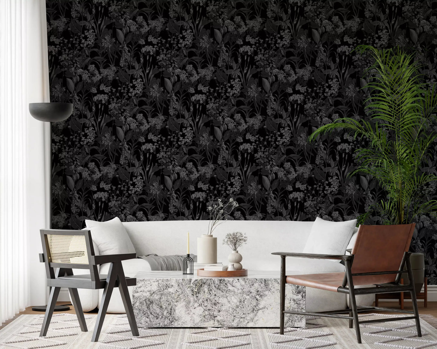 Enchanted Monochrome Garden Wallpaper⁠